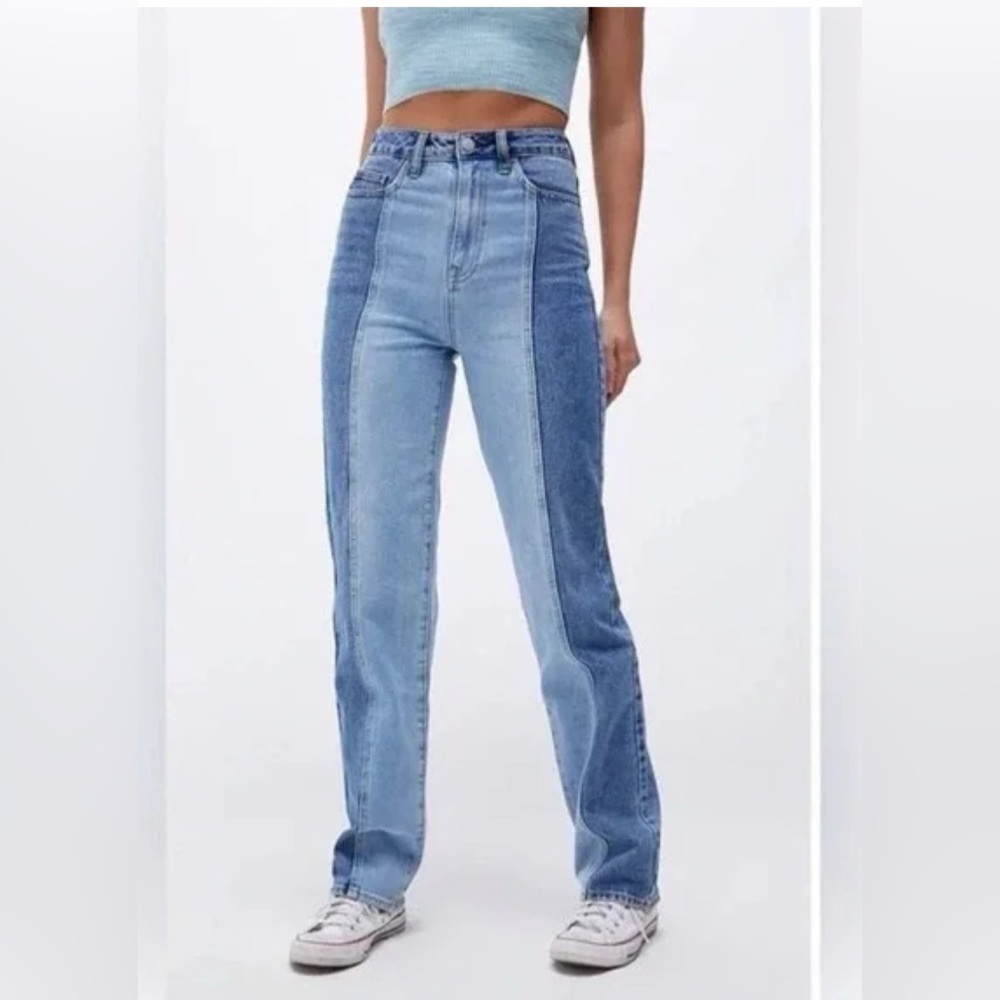 Pacsun Two Tone 90s Boyfriend Baggy Jeans Blue Denim 100% Cotton Hi Rise